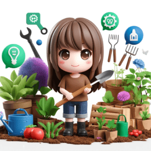 コミュニティガーデンで植物を育てる萌えキャラ風3Dキャラクター